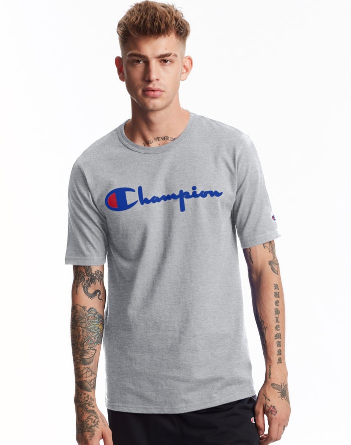 Champion Herre T-Shirts Grå - Heritage Vintage Logo - Danmark HAZ-408619